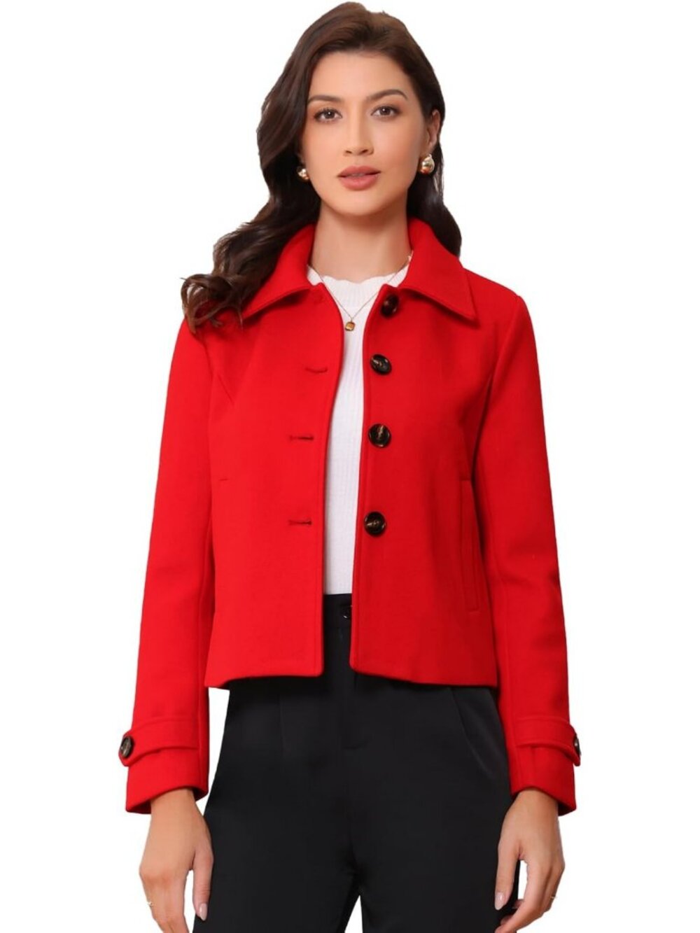 Chic Women's Crop Pea Coat, Turn Down Collar, Single Breasted Winter Outerwear